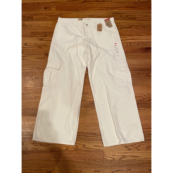 Levi's Pants - Levi's Womens Superlow Loose Cargo Pants 34x32 White Straight Leg NWT Baggy Punk